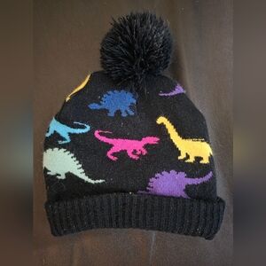 Black Beanie with Colorful Dinosaur Pattern